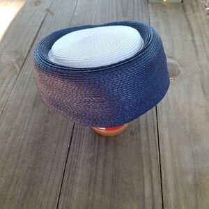 Women's Nita Hats of Dallas Vintage Navy Blue & White Pillbox Hat